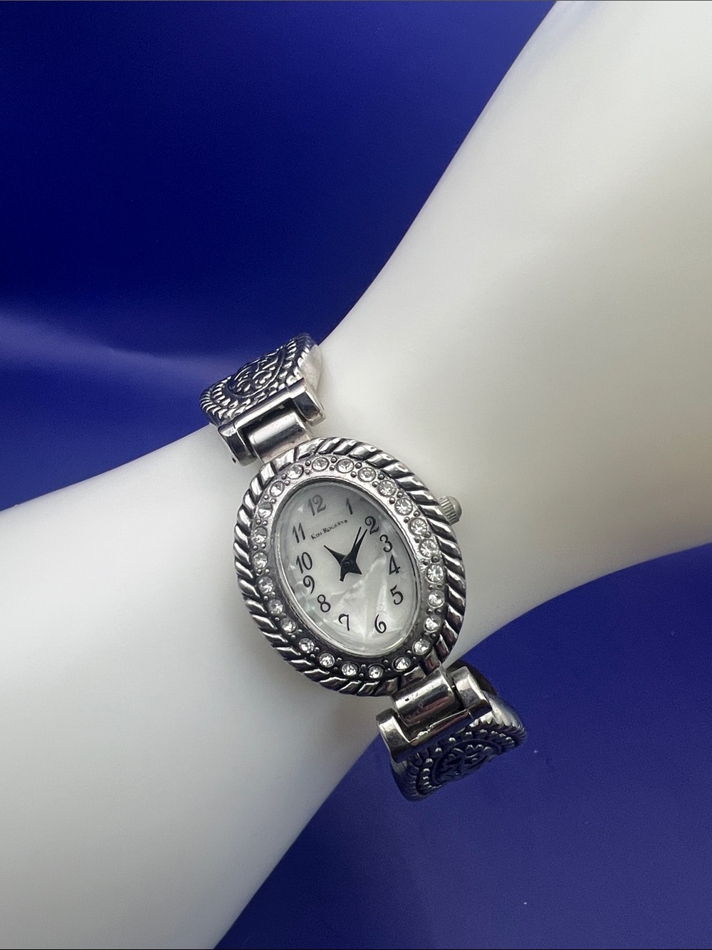 Kim Rogers Silver-Tone Oval Crystal Accent Women's Bracelet Watch